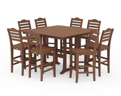 Draper James™ by  POLYWOOD® Savannah Side Chair 9-Piece Square Farmhouse Bar Set with Trestle Legs in Teak