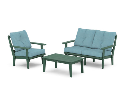 POLYWOOD® Prairie 3-Piece Deep Seating Set with Loveseat in Green / Lattice Sky Blue