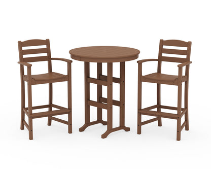 POLYWOOD® La Casa Café 3-Piece Round Farmhouse Bar Set in Teak