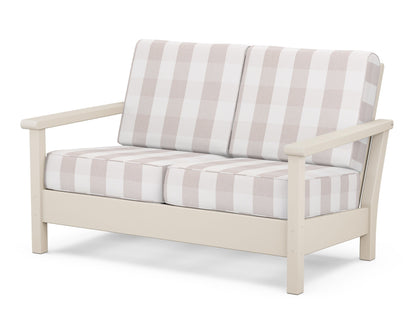 POLYWOOD® Harbour Deep Seating Loveseat in Sand / Buffalo Plaid Dune Burlap