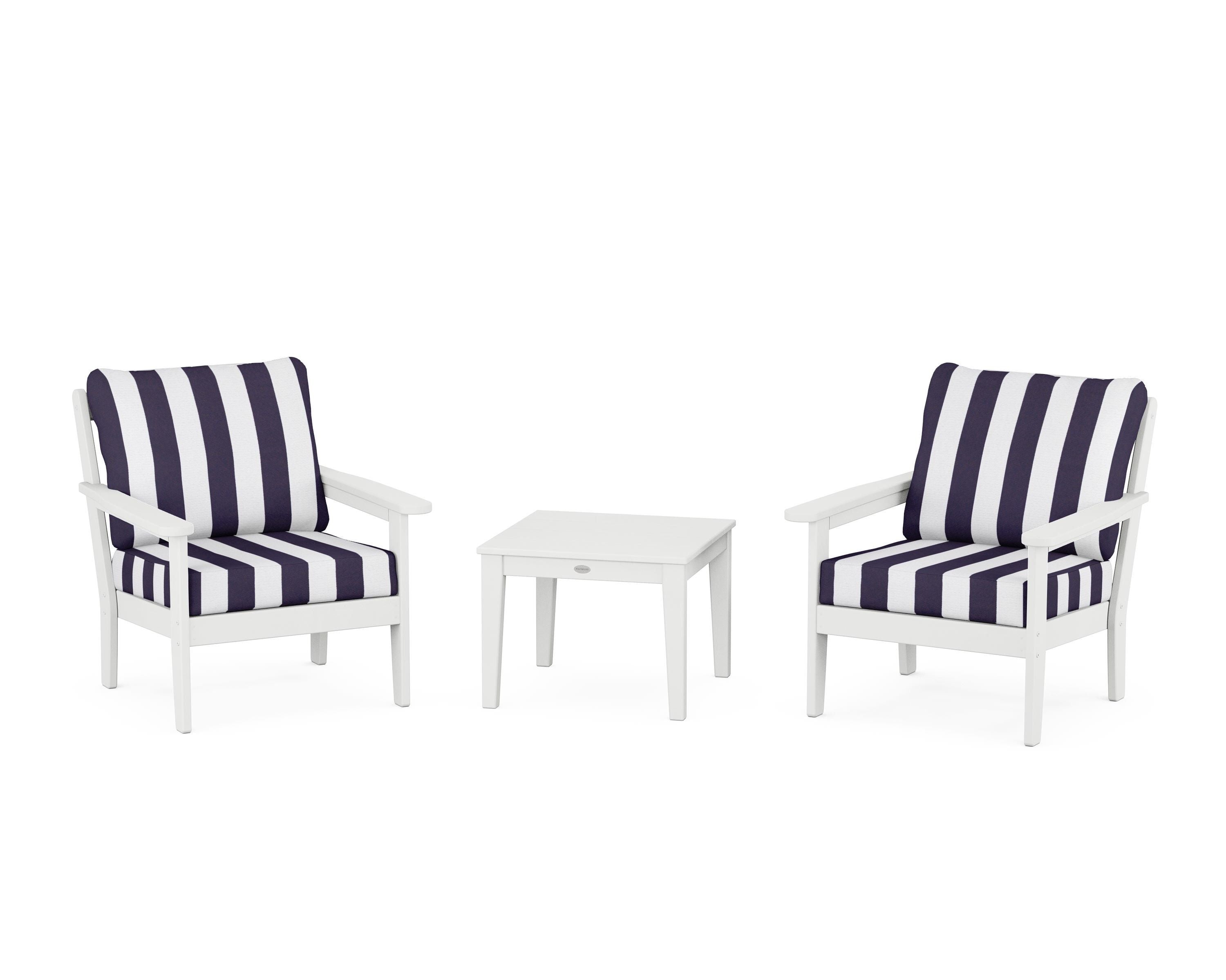 Country Living Cottage 3-Piece Deep Seating Set in White / Cabana Stripe Navy