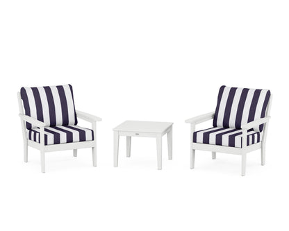 Country Living Cottage 3-Piece Deep Seating Set in White / Cabana Stripe Navy