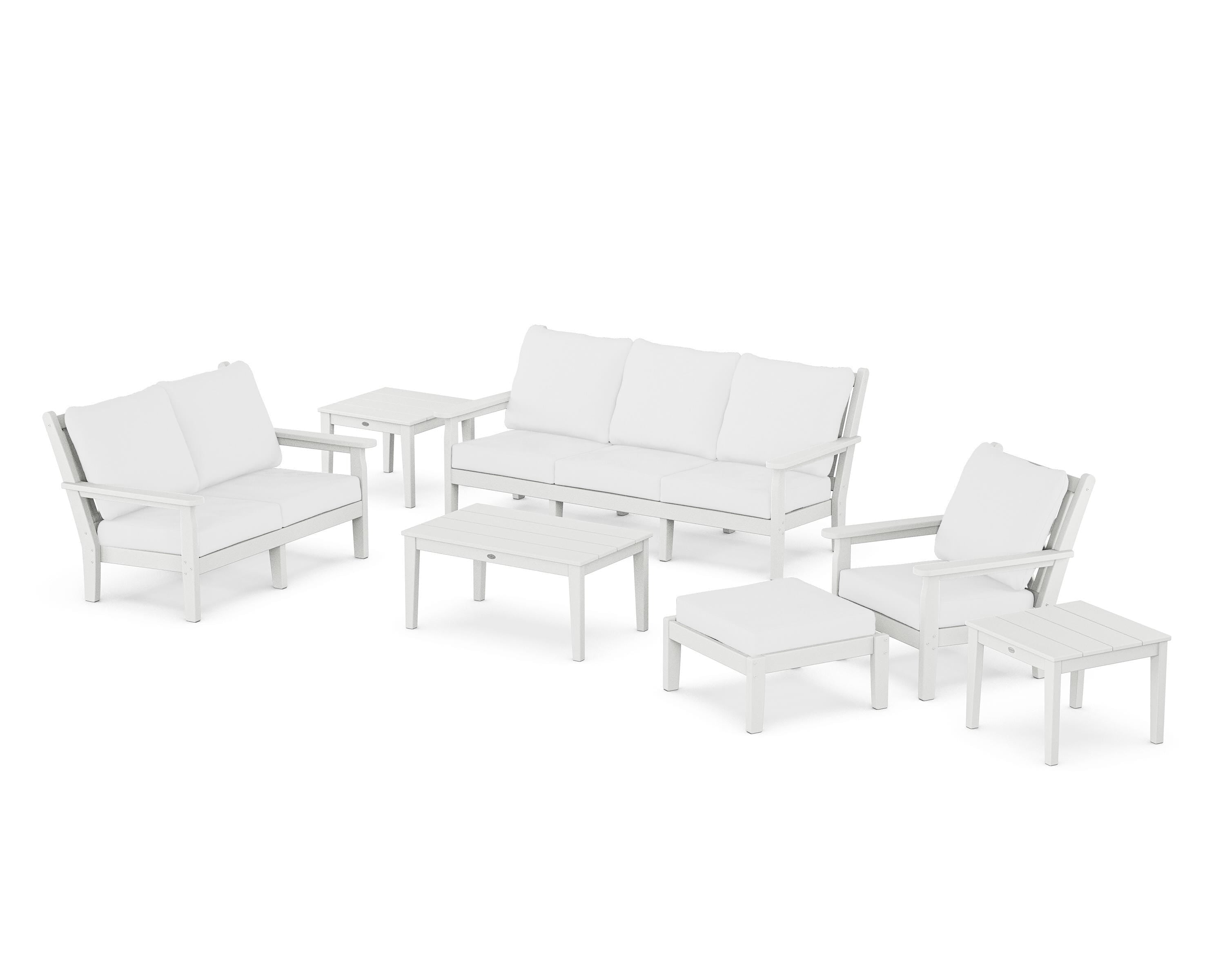 POLYWOOD® Chippendale 7-Piece Deep Seating Set in White / Natural