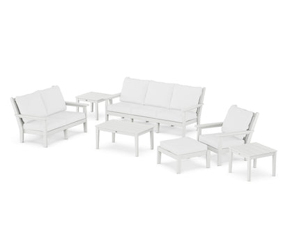 POLYWOOD® Chippendale 7-Piece Deep Seating Set in White / Natural