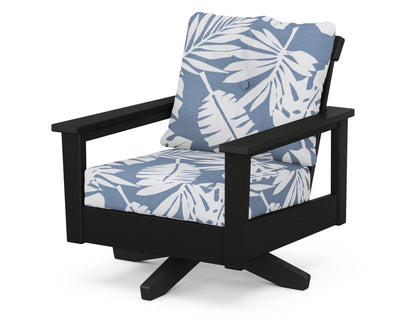 POLYWOOD® Prescott Deep Seating Swivel Chair in Black / Leaf Sky Blue