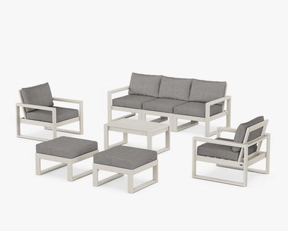 POLYWOOD® EDGE Sectional 8-Piece Lounge Sofa Set in Sand / Grey Mist