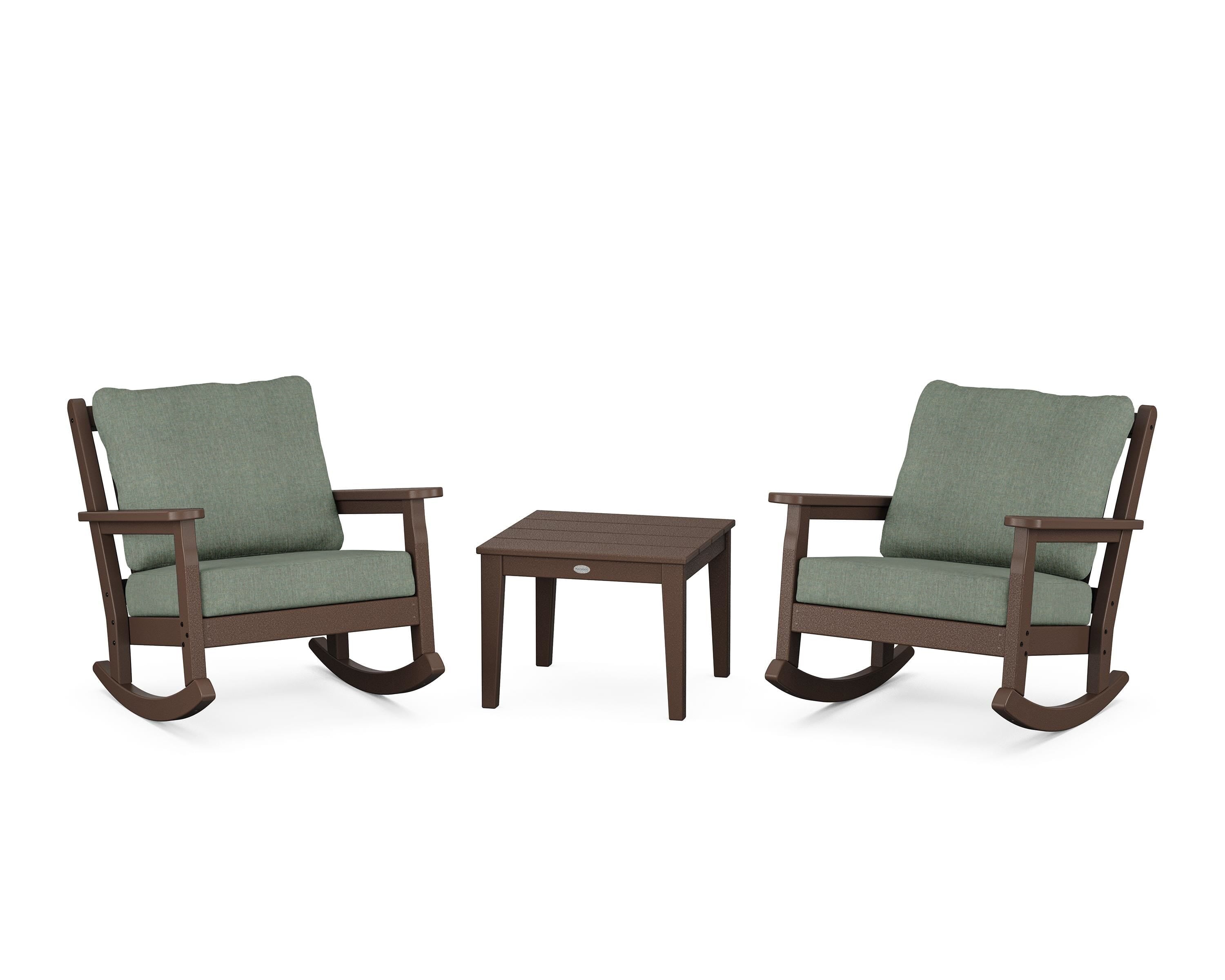 POLYWOOD® Chippendale 3-Piece Deep Seating Rocker Set in Mahogany / Cast Sage