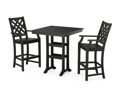 Country Living Wovendale 3-Piece Farmhouse Bar Set with Trestle Legs in Black