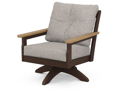 POLYWOOD® Vineyard Deep Seating Swivel Chair in Mahogany / Natural / Weathered Tweed