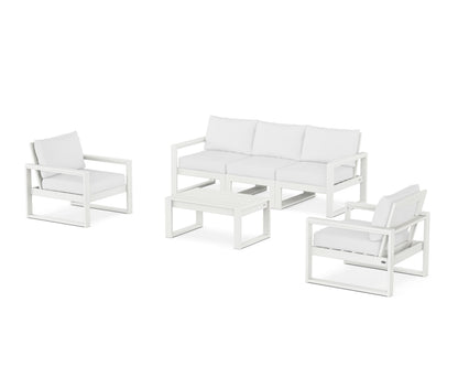 POLYWOOD® EDGE Sectional 4-Piece Deep Seating Set with Sofa in Vintage White / Natural