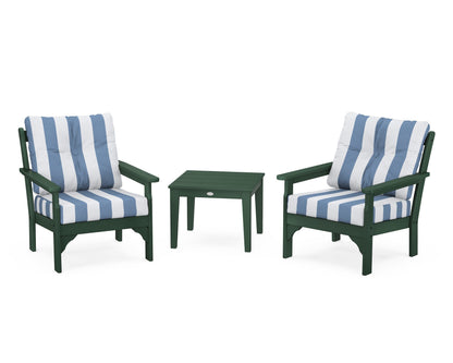 POLYWOOD® Vineyard 3-Piece Deep Seating Set in Green / Cabana Stripe Sky Blue