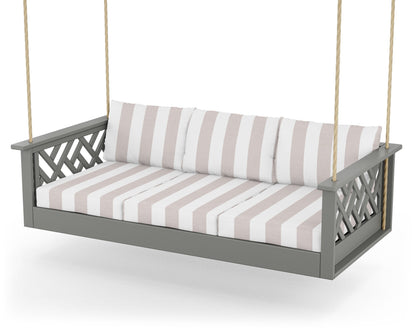 POLYWOOD® Chippendale Daybed Swing in Slate Grey / Cabana Stripe Dune Burlap