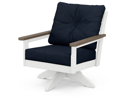 POLYWOOD® Vineyard Deep Seating Swivel Chair in White / Kona / Marine Indigo