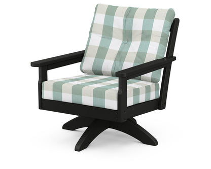 POLYWOOD® Vineyard Deep Seating Swivel Chair in Black / Buffalo Plaid Glacier Spa