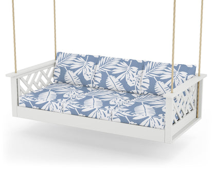 POLYWOOD® Chippendale Daybed Swing in White / Leaf Sky Blue