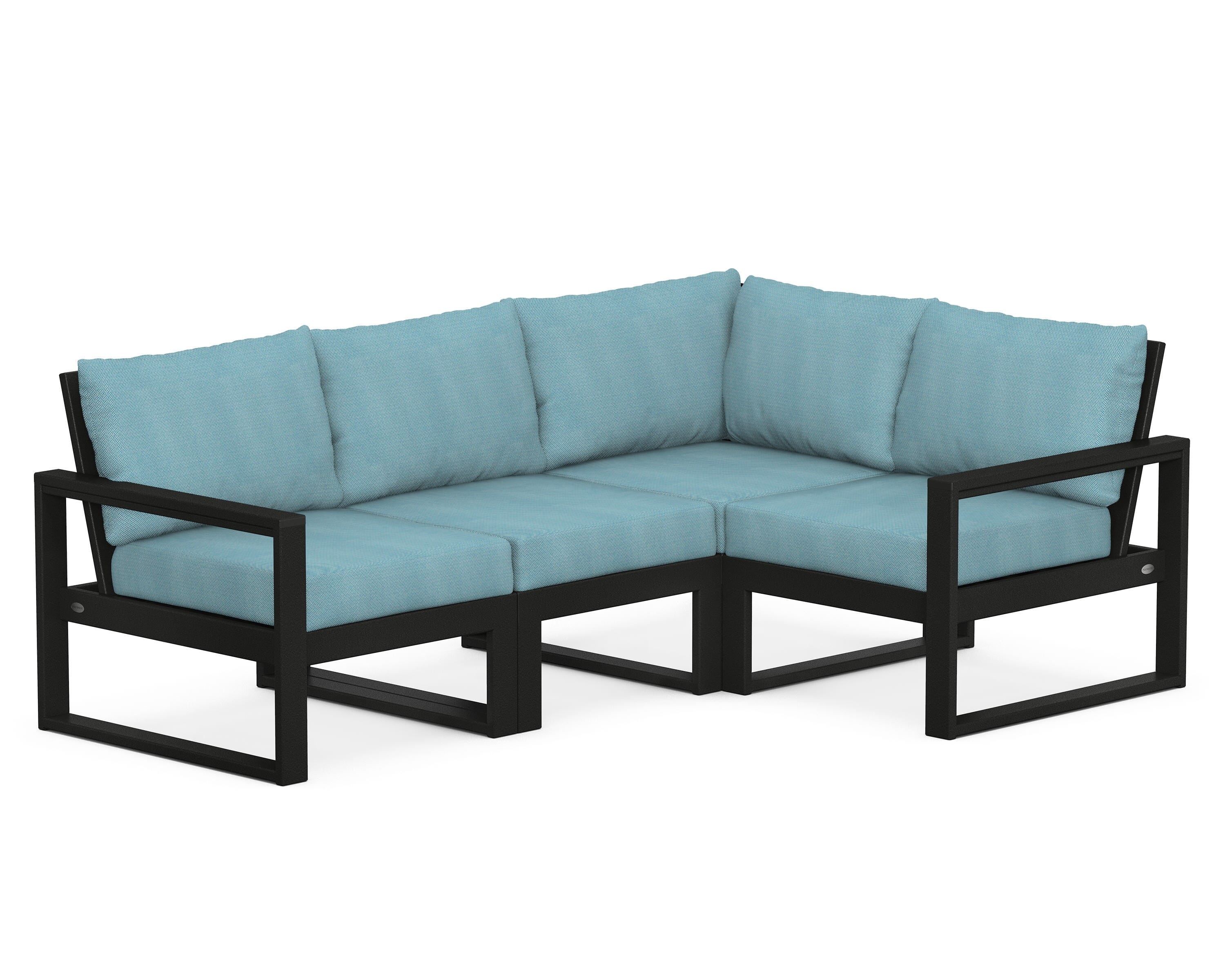 POLYWOOD® EDGE 4-Piece Modular Deep Seating Set in Black / Lattice Sky Blue