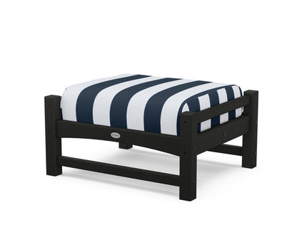 POLYWOOD® Club Ottoman in Black / Cabana Stripe Marine Indigo