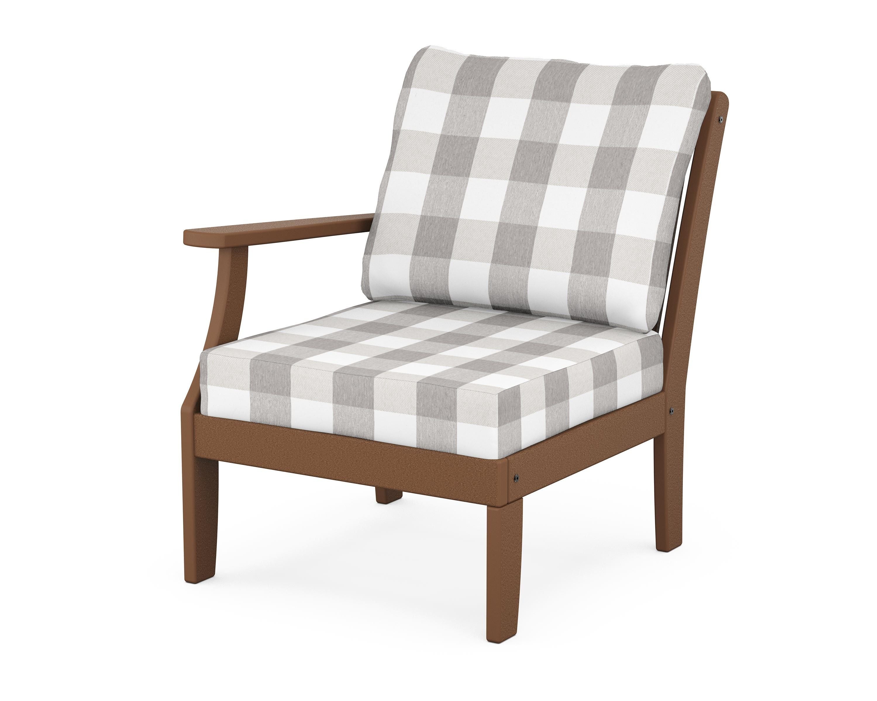POLYWOOD® Braxton Modular Left Arm Chair in Teak / Buffalo Plaid Grey Mist