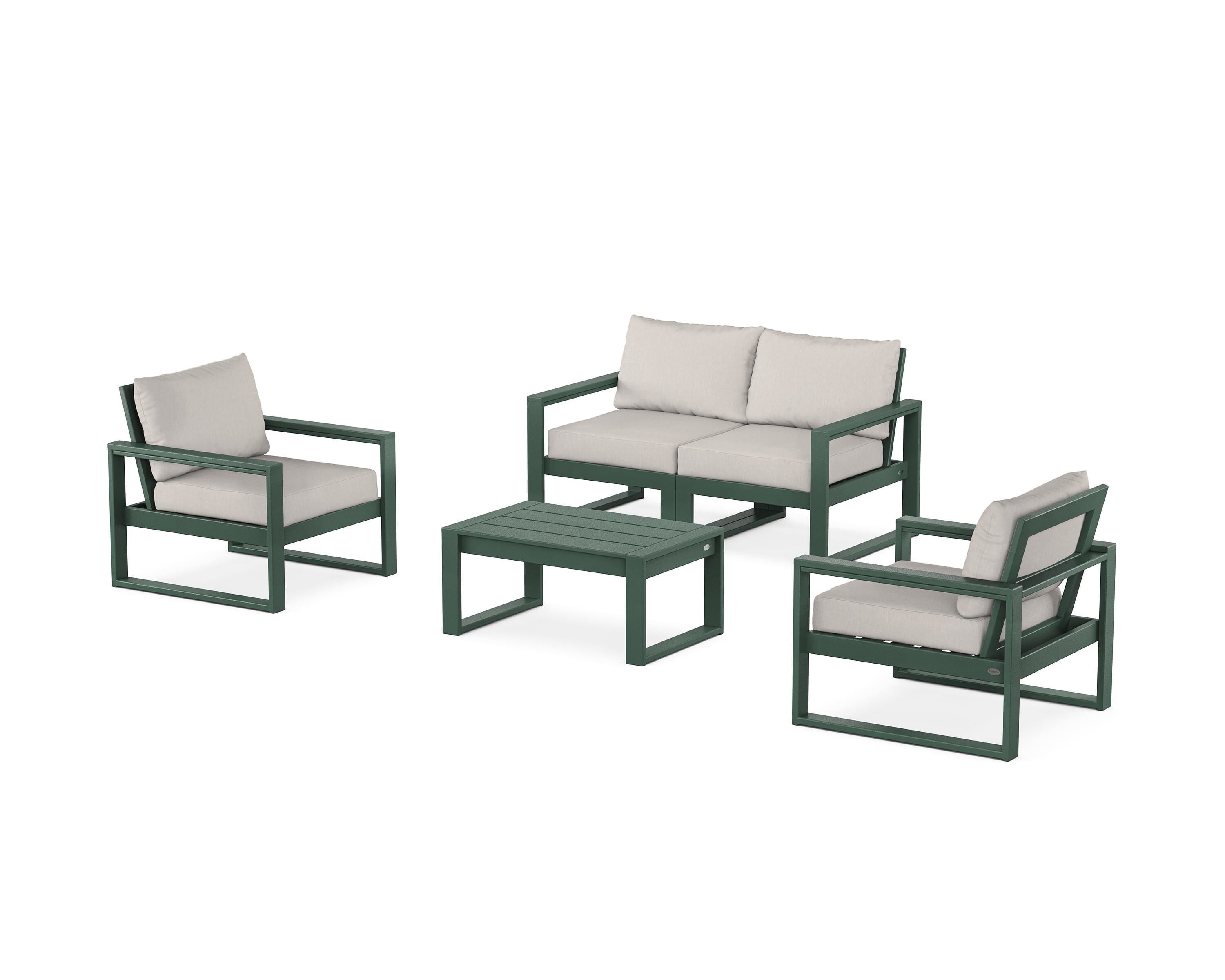 POLYWOOD® EDGE Sectional 4-Piece Deep Seating Set with Loveseat in Green / Cast Ash