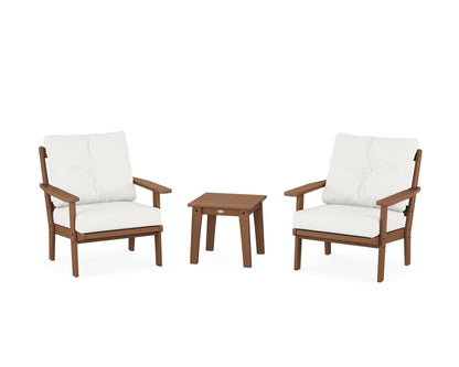 POLYWOOD® Prairie 3-Piece Deep Seating Set in Teak / Natural Linen