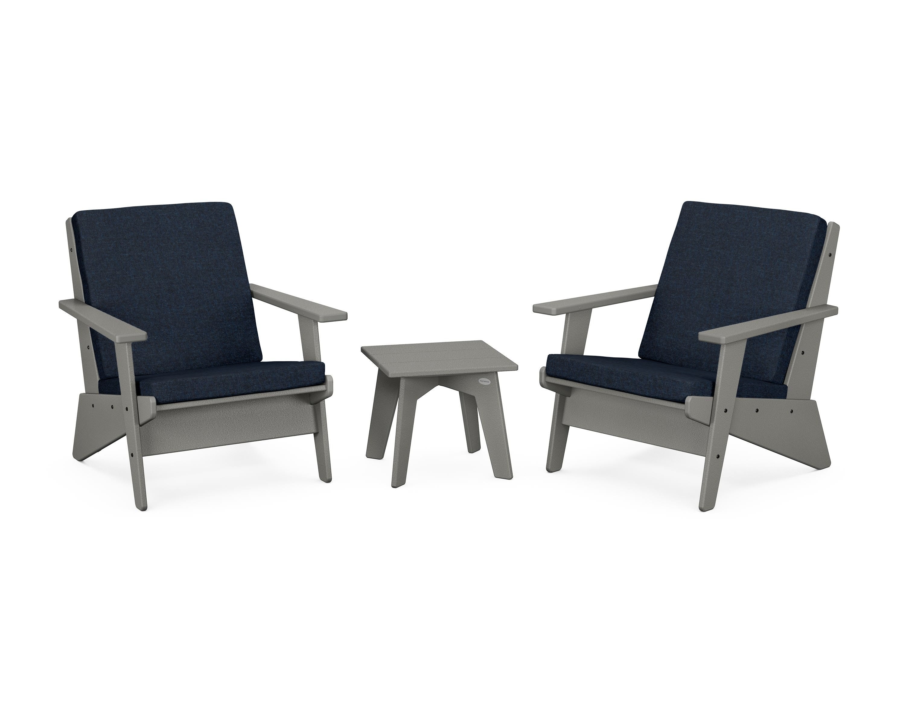 POLYWOOD® Riviera Modern Lounge 3-Piece Set in Slate Grey / Marine Indigo