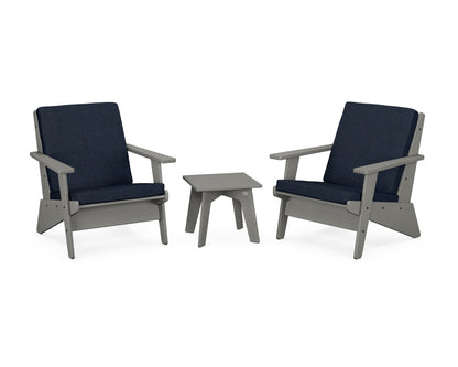 POLYWOOD® Riviera Modern Lounge 3-Piece Set in Slate Grey / Marine Indigo