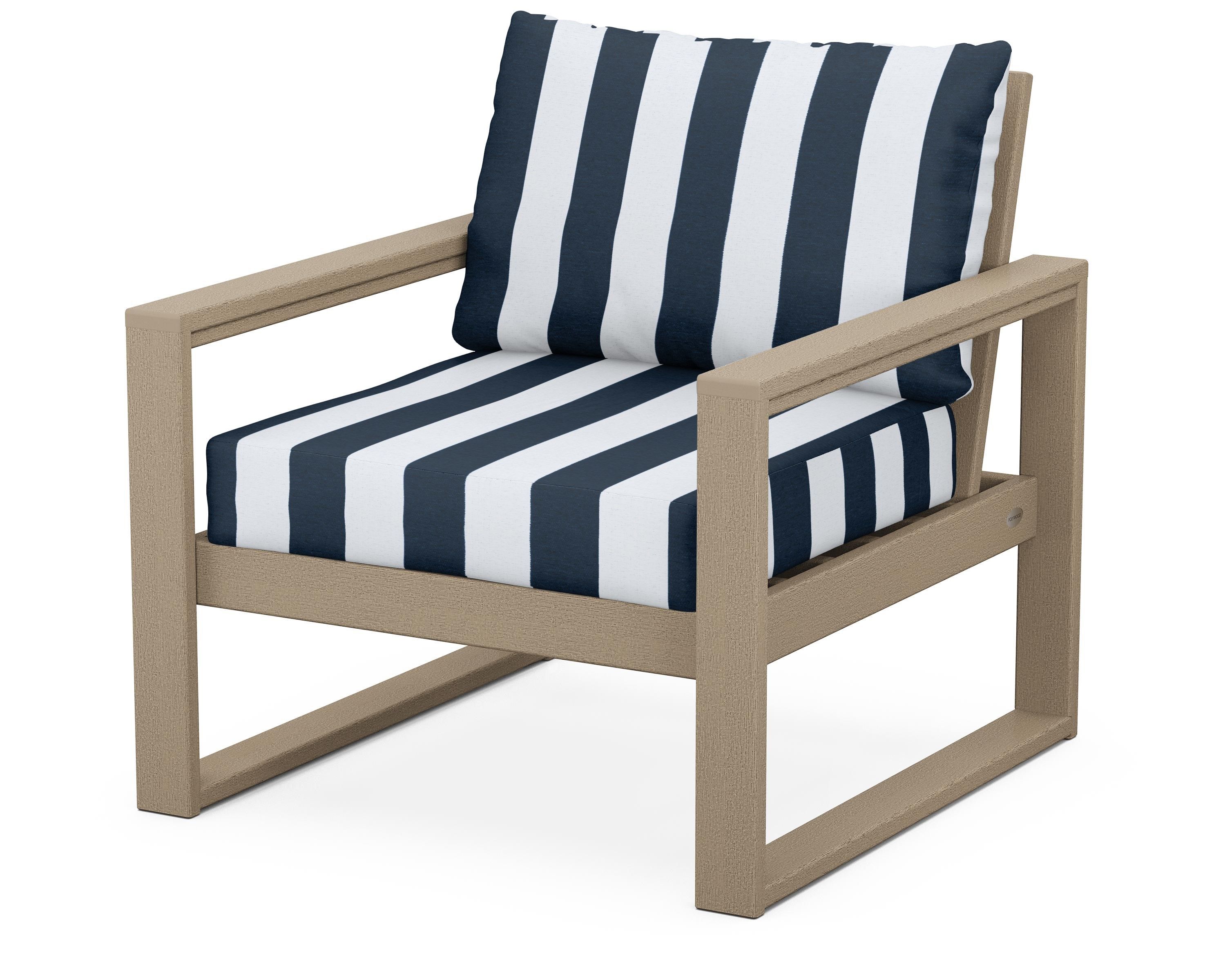 POLYWOOD® EDGE Club Chair in Vintage Sahara / Cabana Stripe Marine Indigo