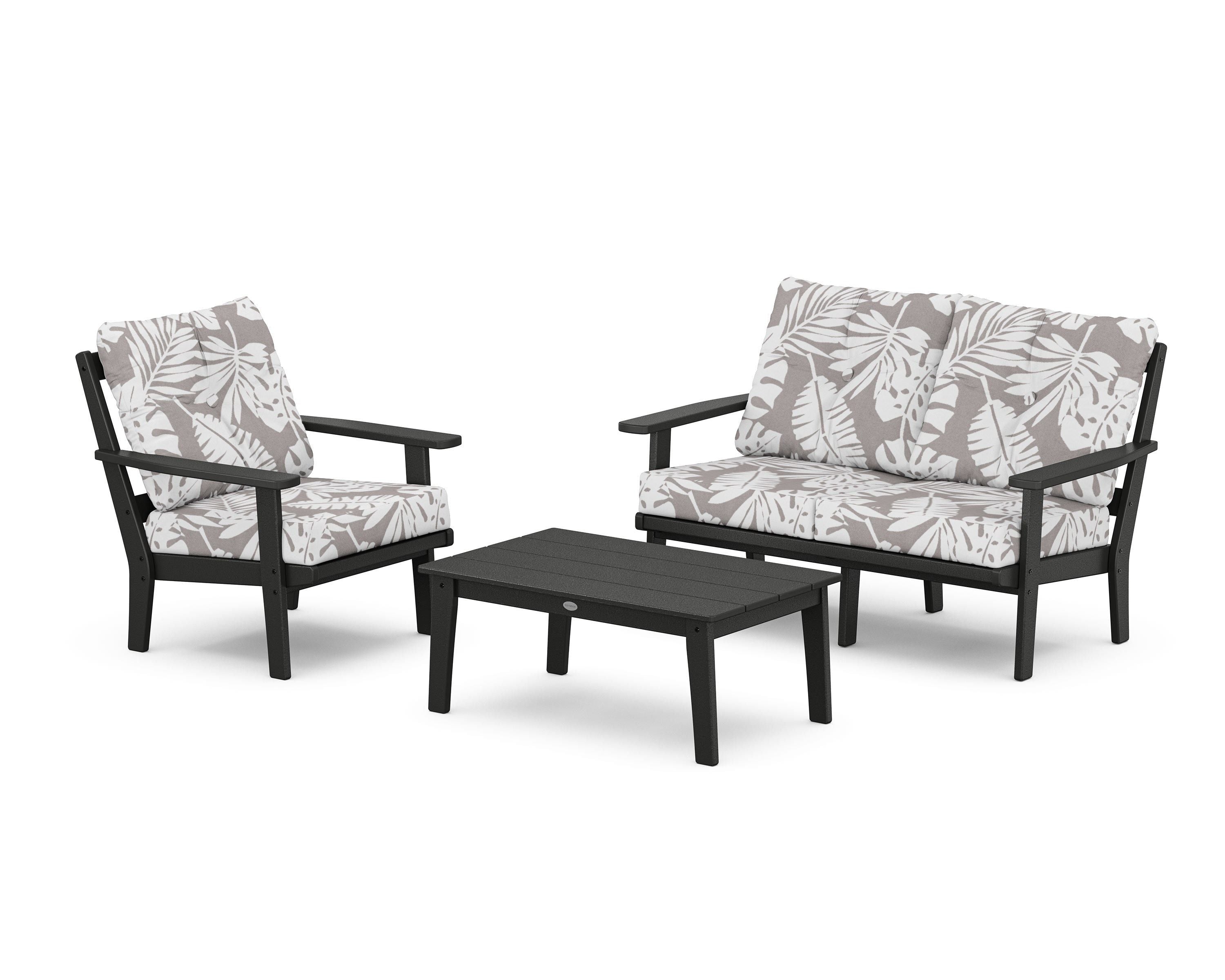 POLYWOOD® Prairie 3-Piece Deep Seating Set with Loveseat in Black / Leaf Grey Mist