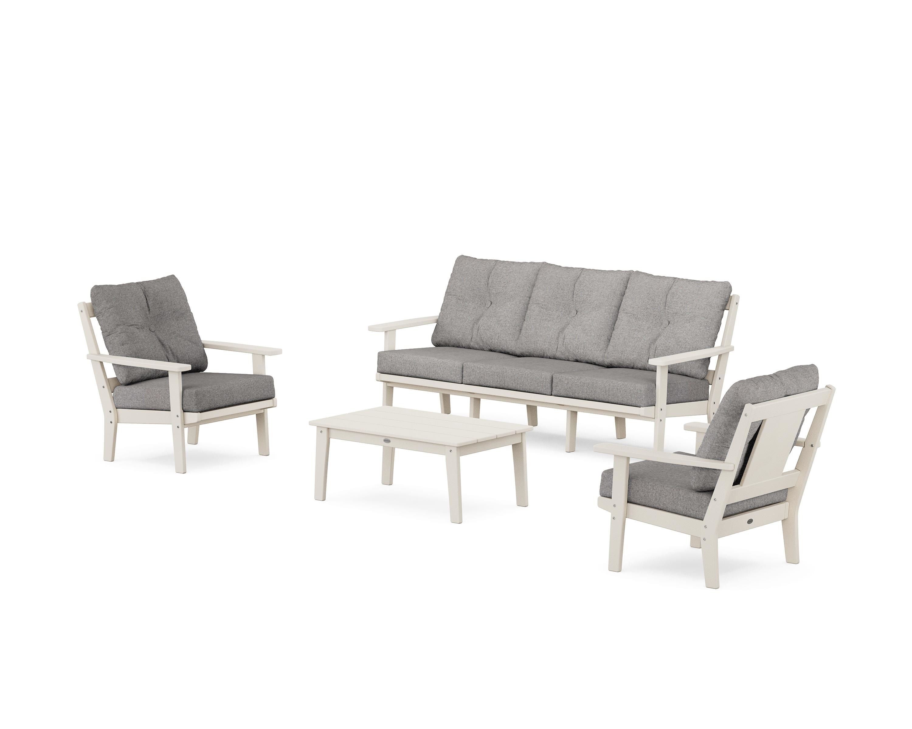 POLYWOOD® Prairie 4-Piece Deep Seating Set with Sofa in Sand / Grey Mist