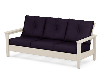 POLYWOOD® Prescott Deep Seating Sofa in Sand / Navy Linen