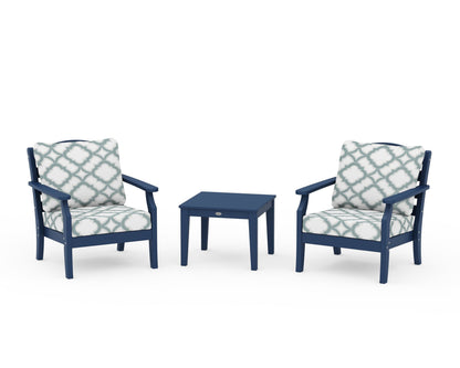 Draper James™ by  POLYWOOD® Savannah 3-Piece Deep Seating Set in Navy / Trellis Glacier Spa