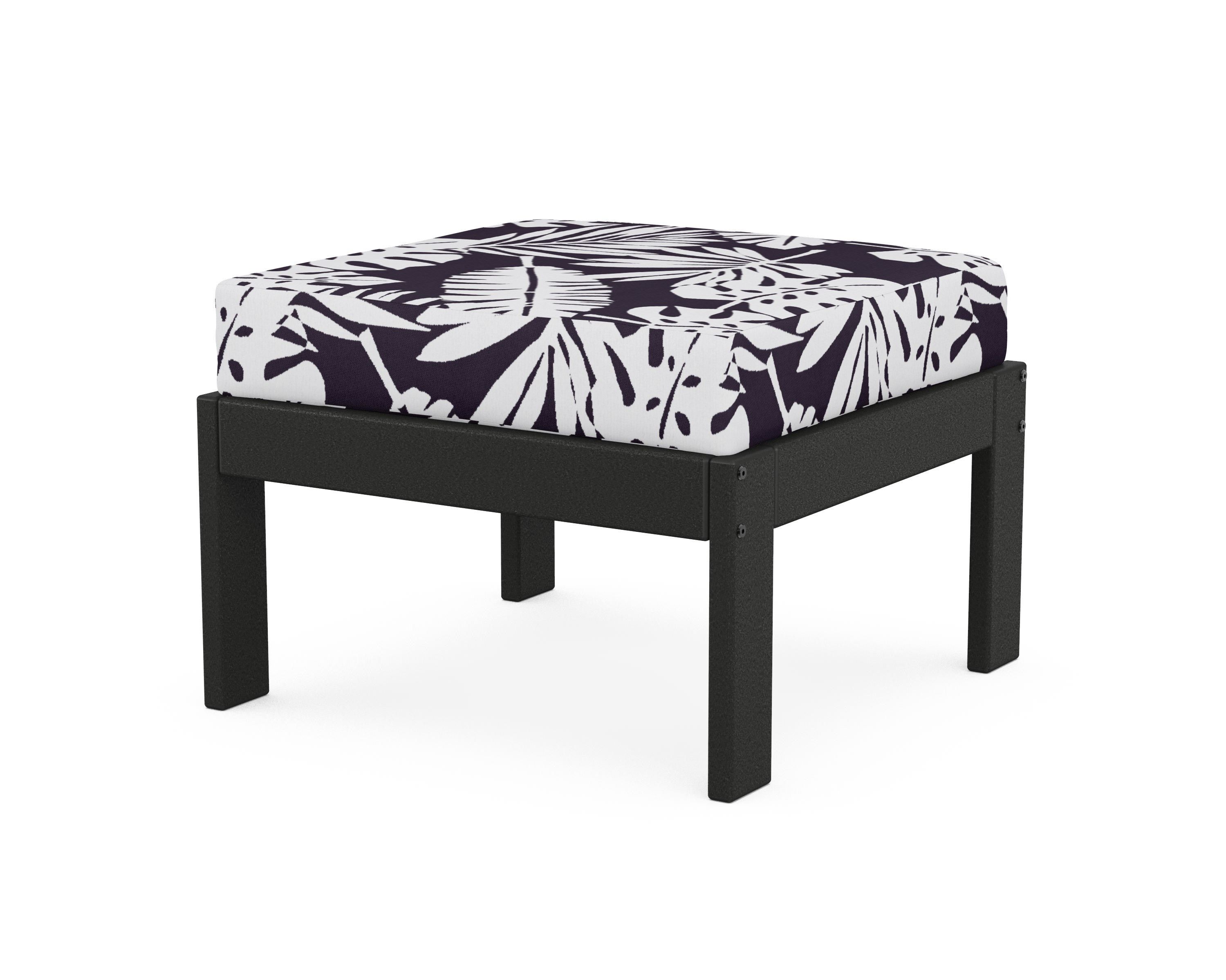 POLYWOOD® Vineyard Modular Ottoman in Black / Leaf Navy