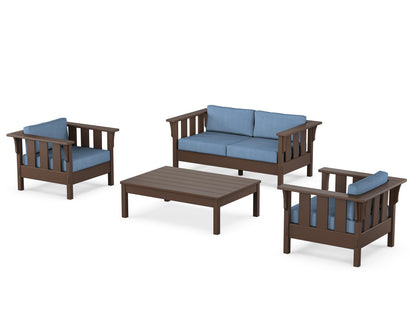 Martha Stewart by POLYWOOD® Acadia 4-Piece Deep Seating Set with Loveseat in Mahogany / Sky Blue