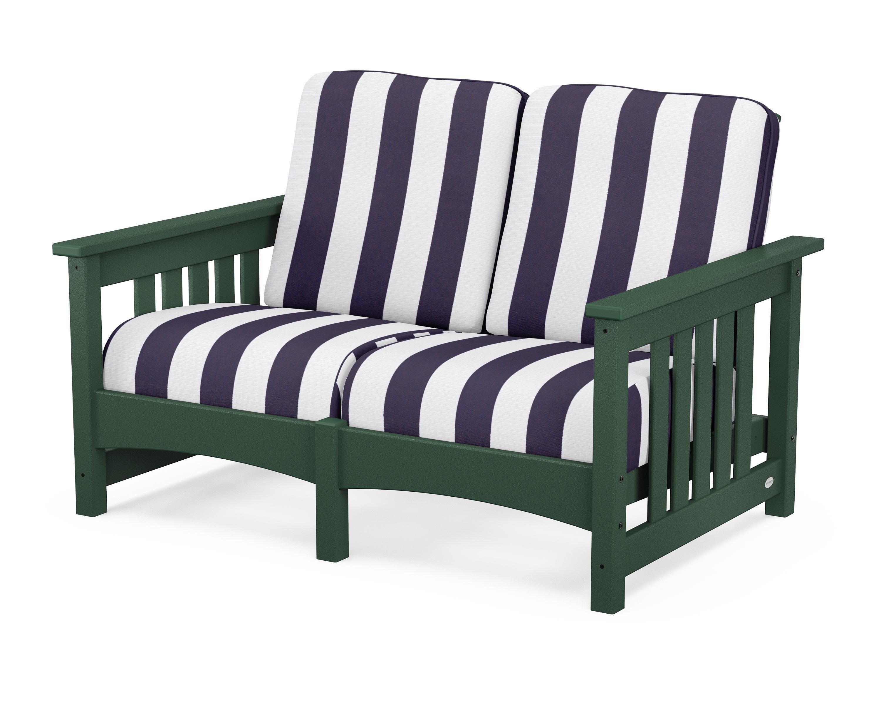 POLYWOOD® Club Mission Loveseat in Green / Cabana Stripe Navy