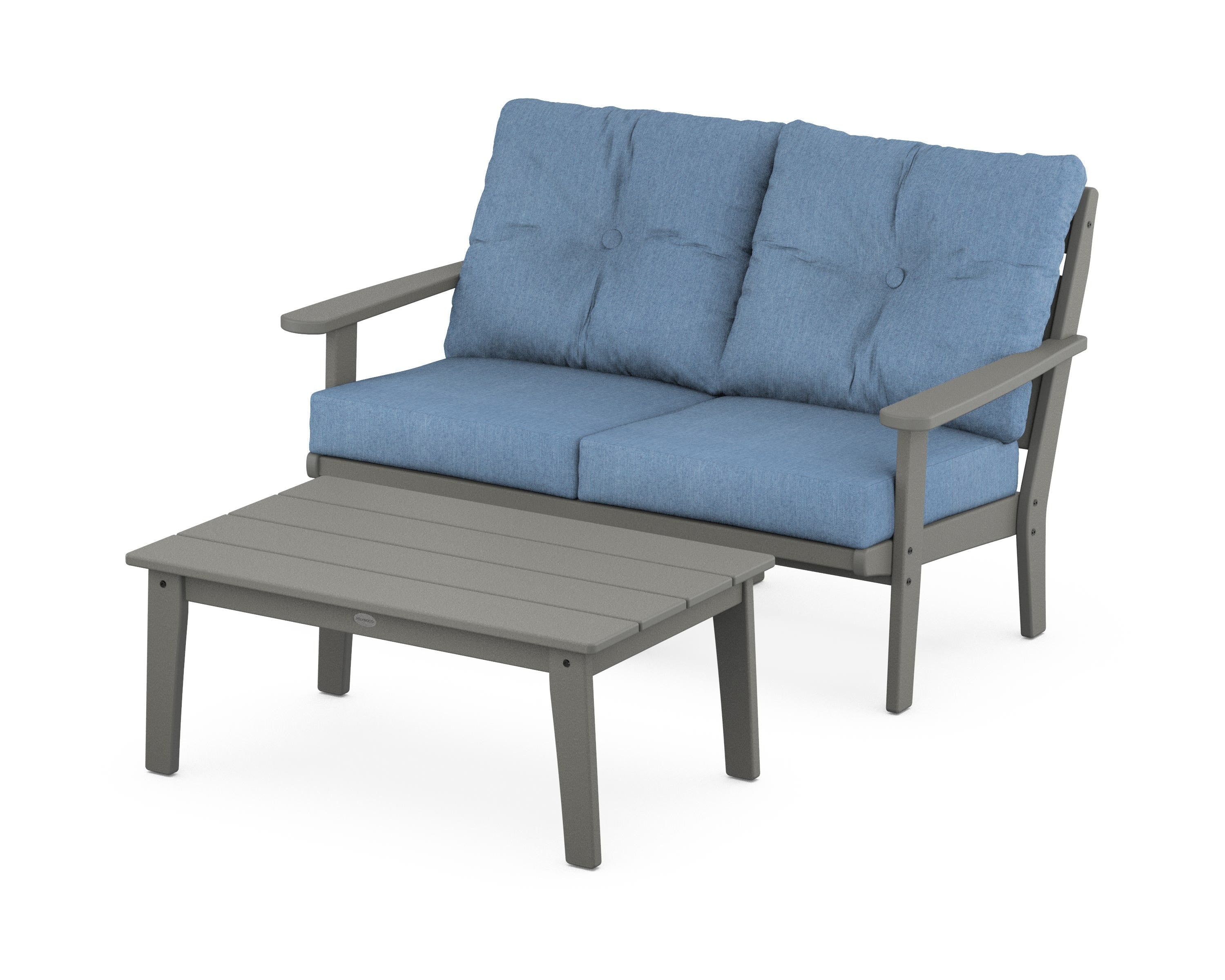 POLYWOOD® Lakeside 2-Piece Lounge Loveseat Set in Slate Grey / Sky Blue