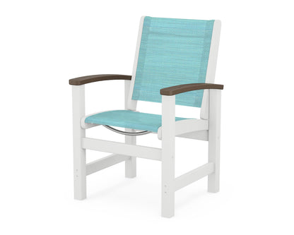 POLYWOOD® Coastal Dining Chair in White / Kona / Dupioni Aquamarine Sling