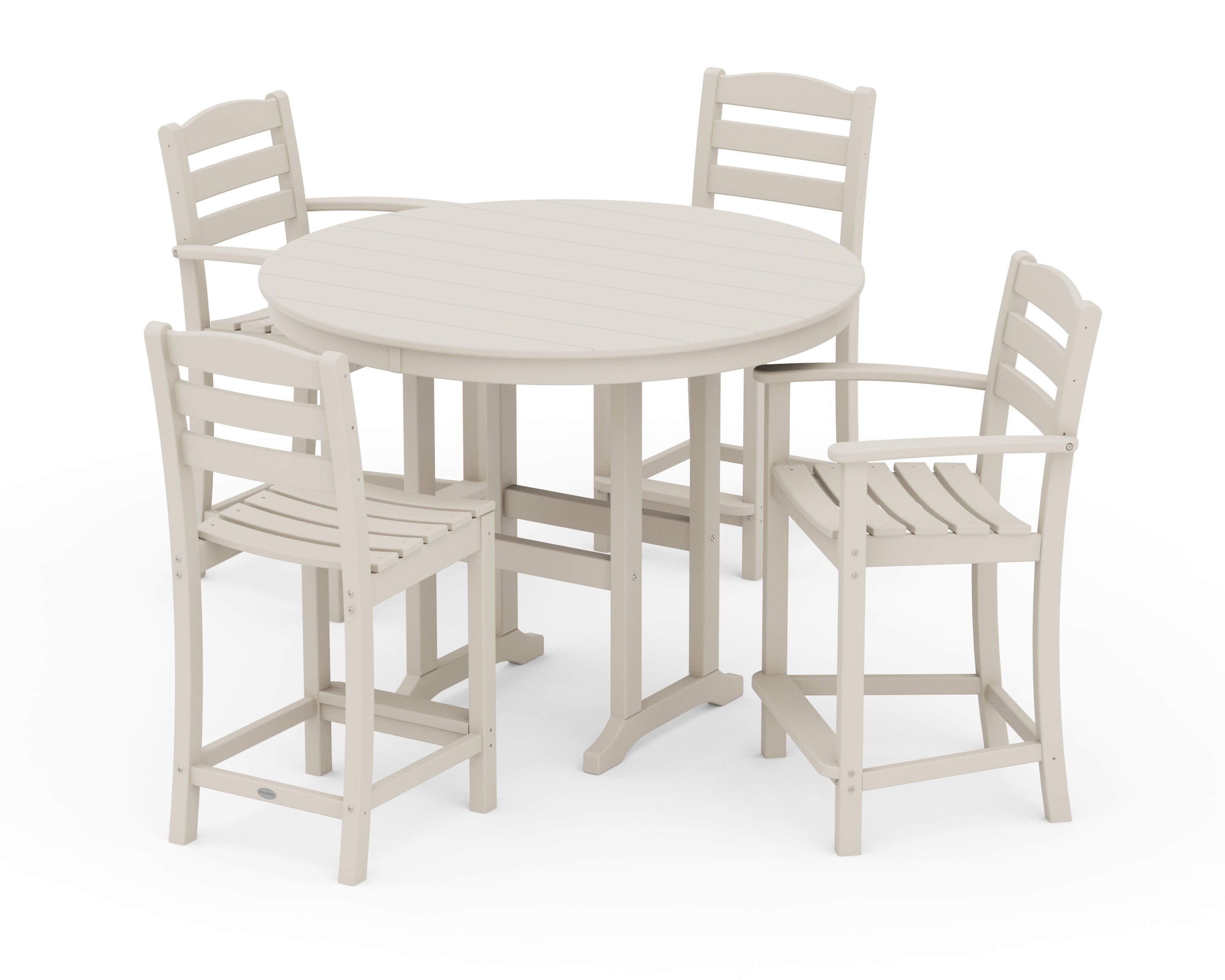 POLYWOOD® La Casa Café 5-Piece Round Farmhouse Counter Dining Set in Sand