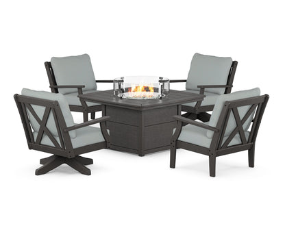 POLYWOOD® Braxton 5-Piece Deep Seating Set with Fire Table in Vintage Coffee / Spa