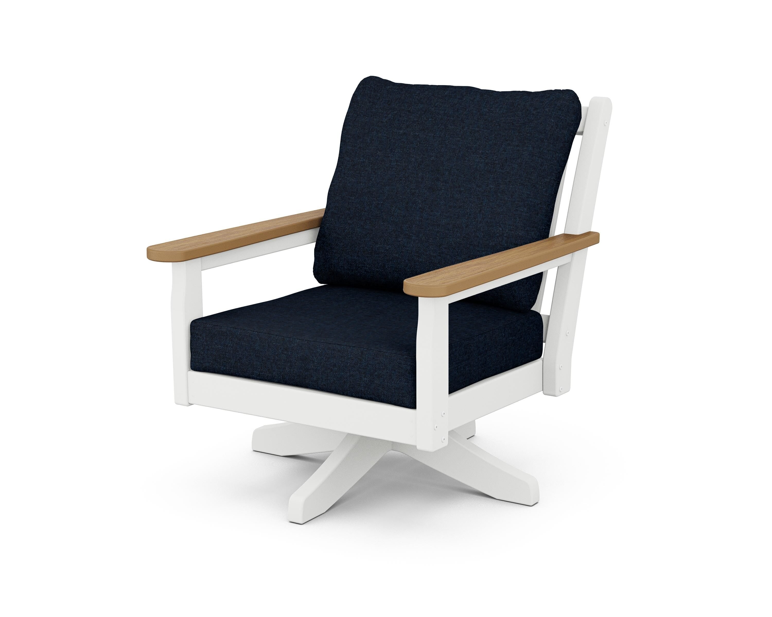 POLYWOOD® Chippendale Deep Seating Swivel Chair in White / Natural / Marine Indigo