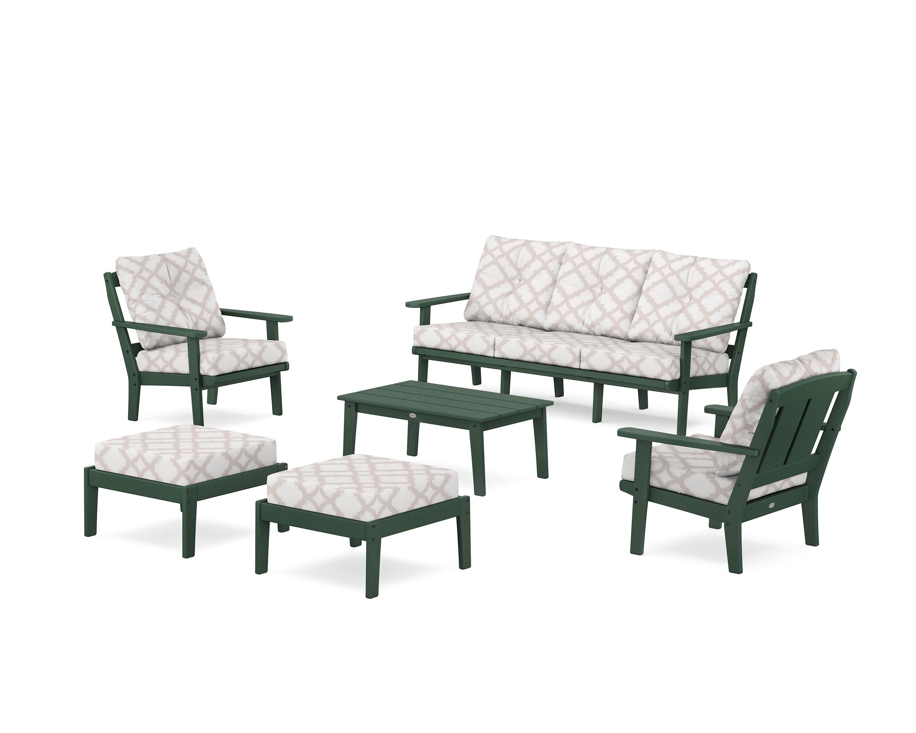 POLYWOOD® Mission 6-Piece Lounge Sofa Set in Green / Trellis Dune Burlap