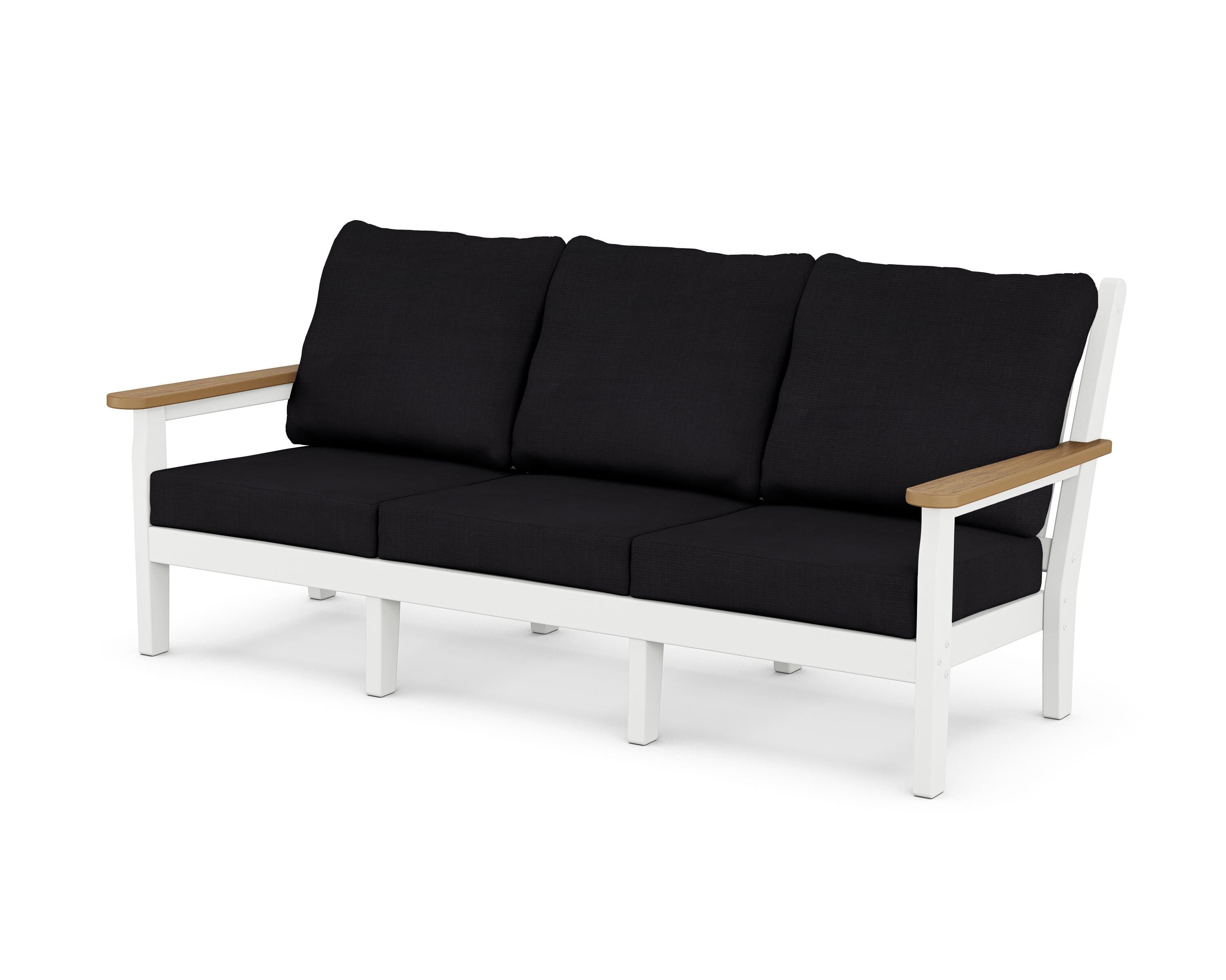 POLYWOOD® Chippendale Deep Seating Sofa in White / Natural / Midnight Linen