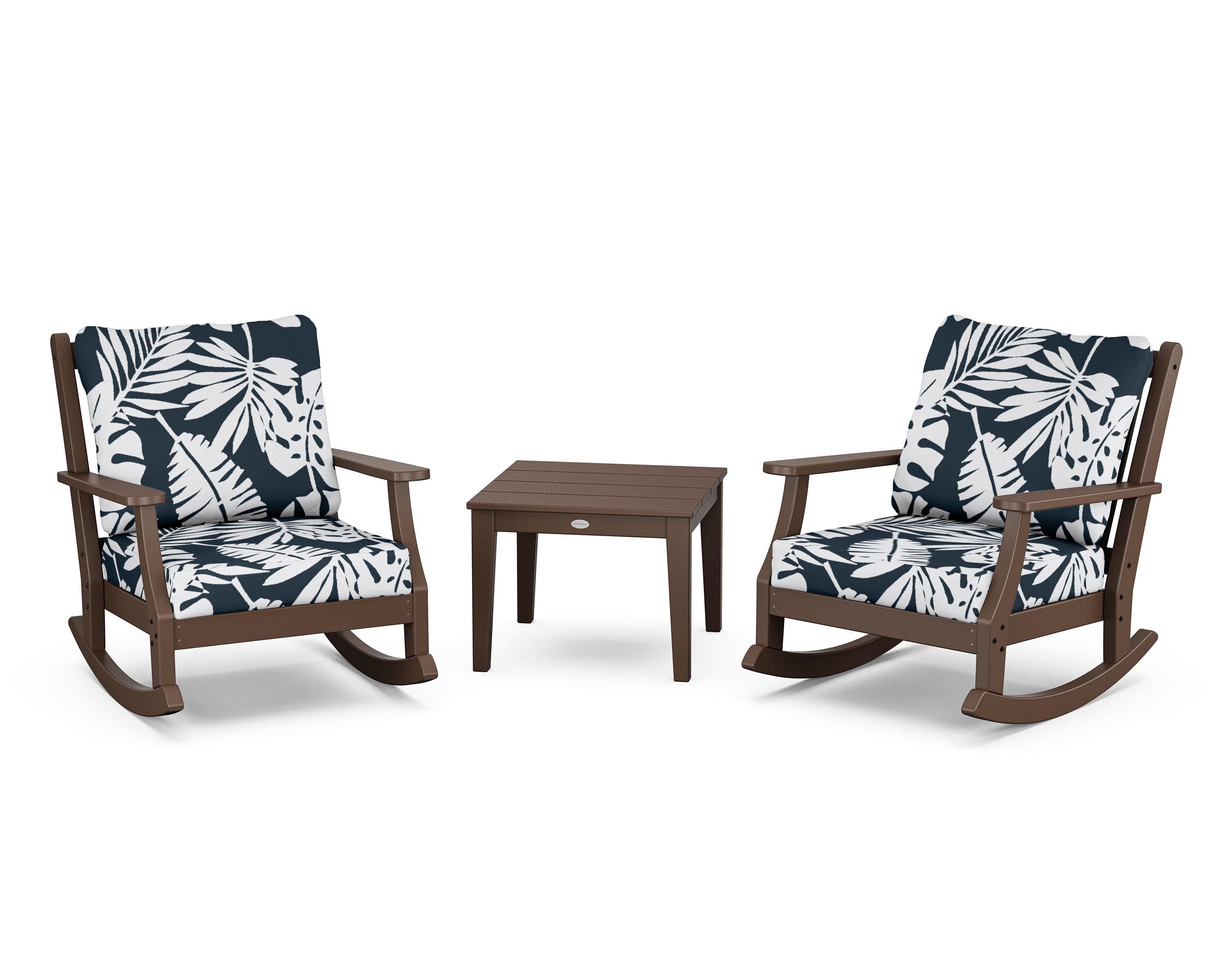 Country Living Wovendale 3-Piece Deep Seating Rocker Set in Mahogany / Leaf Marine Indigo