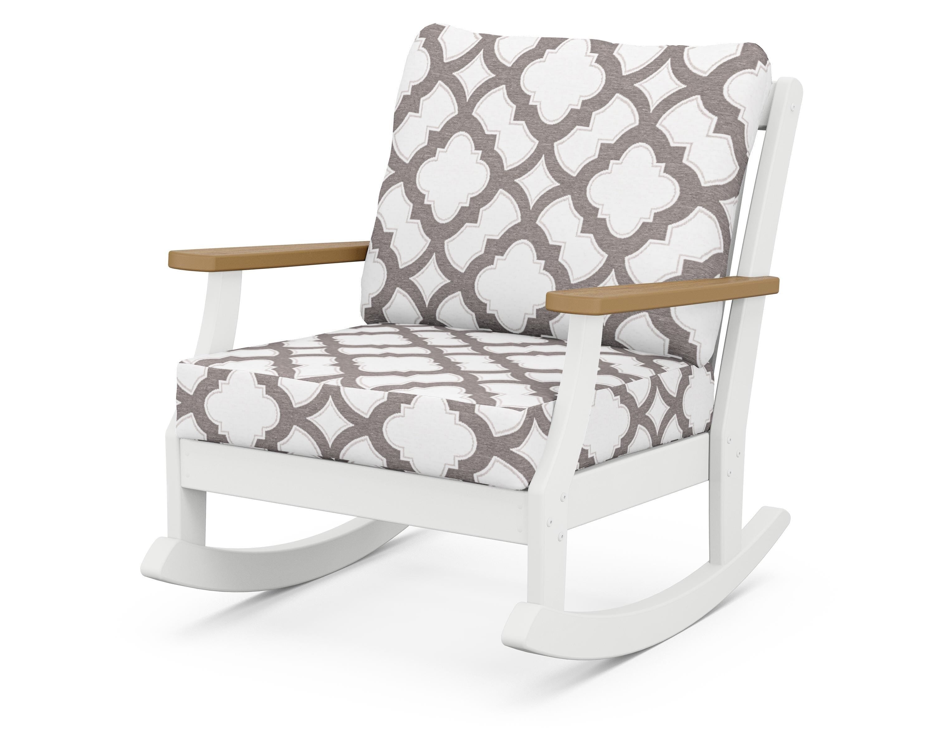 POLYWOOD® Braxton Deep Seating Rocking Chair in White / Natural / Trellis Grey Mist
