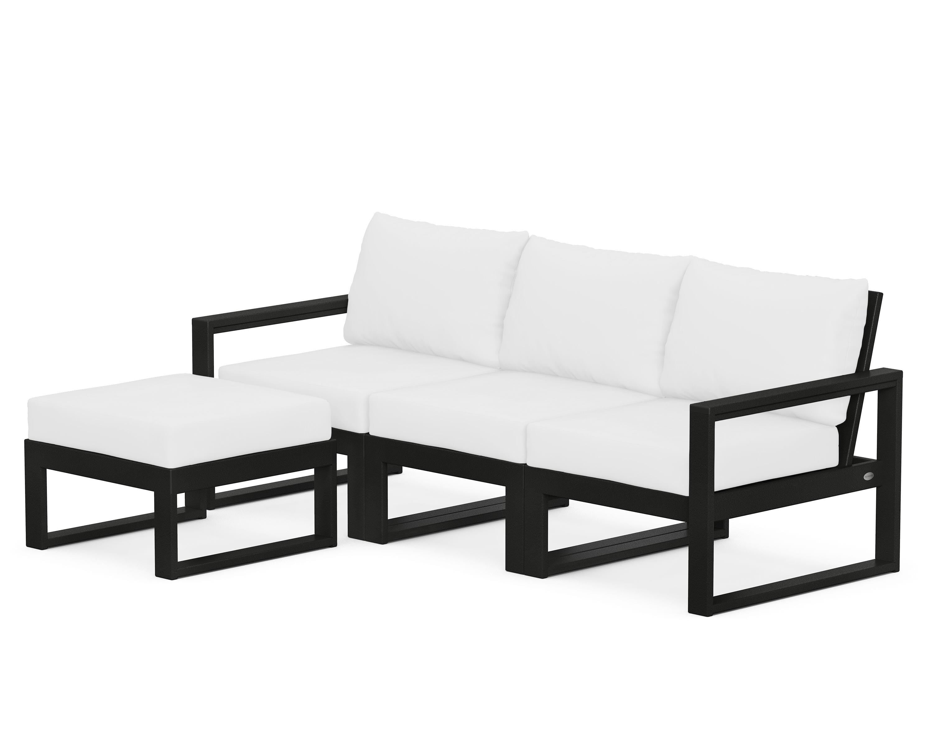POLYWOOD® EDGE 4-Piece Modular Deep Seating Set with Ottoman in Black / Natural