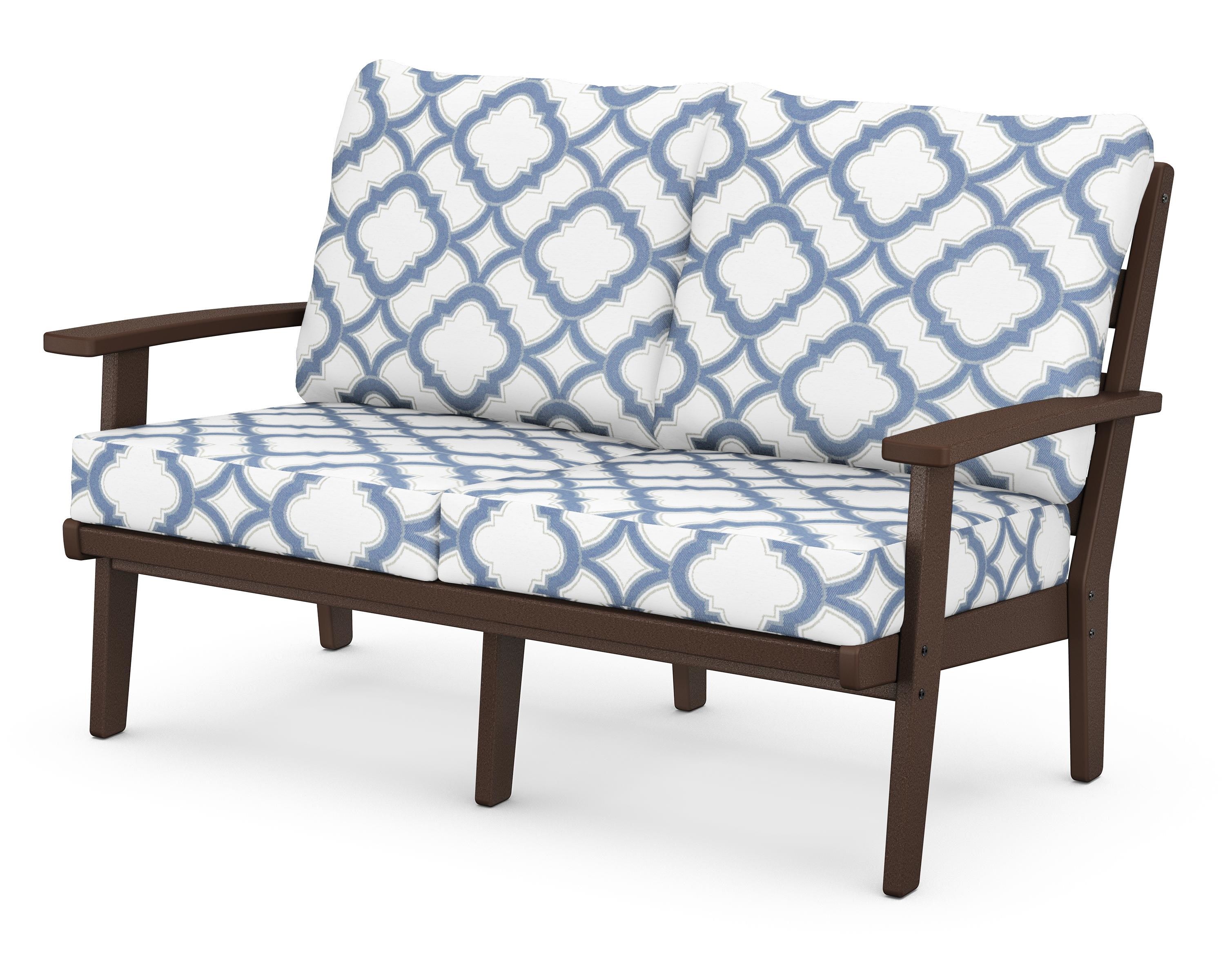 POLYWOOD® Grant Park Deep Seating Loveseat in Mahogany / Trellis Sky Blue