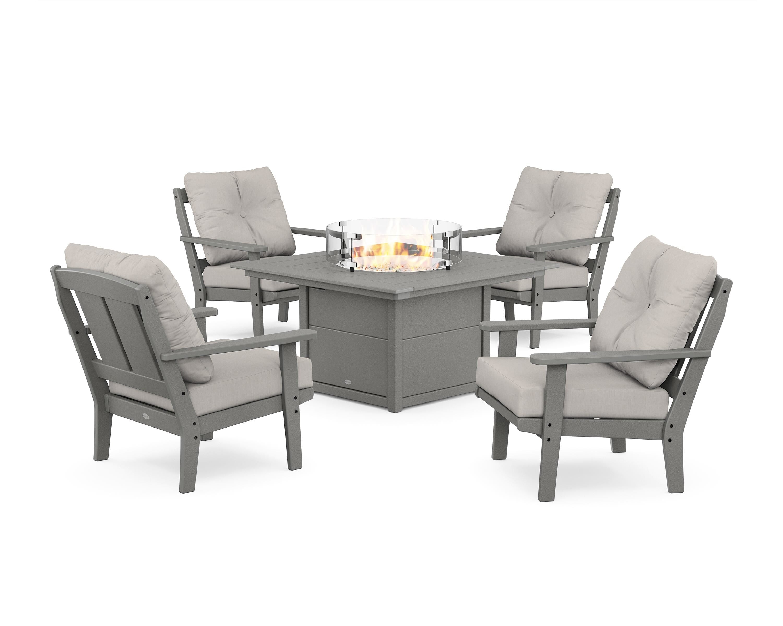 POLYWOOD® Mission 5-Piece Deep Seating Set with Fire Pit Table in Slate Grey / Cast Ash