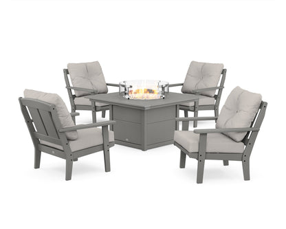 POLYWOOD® Mission 5-Piece Deep Seating Set with Fire Pit Table in Slate Grey / Cast Ash