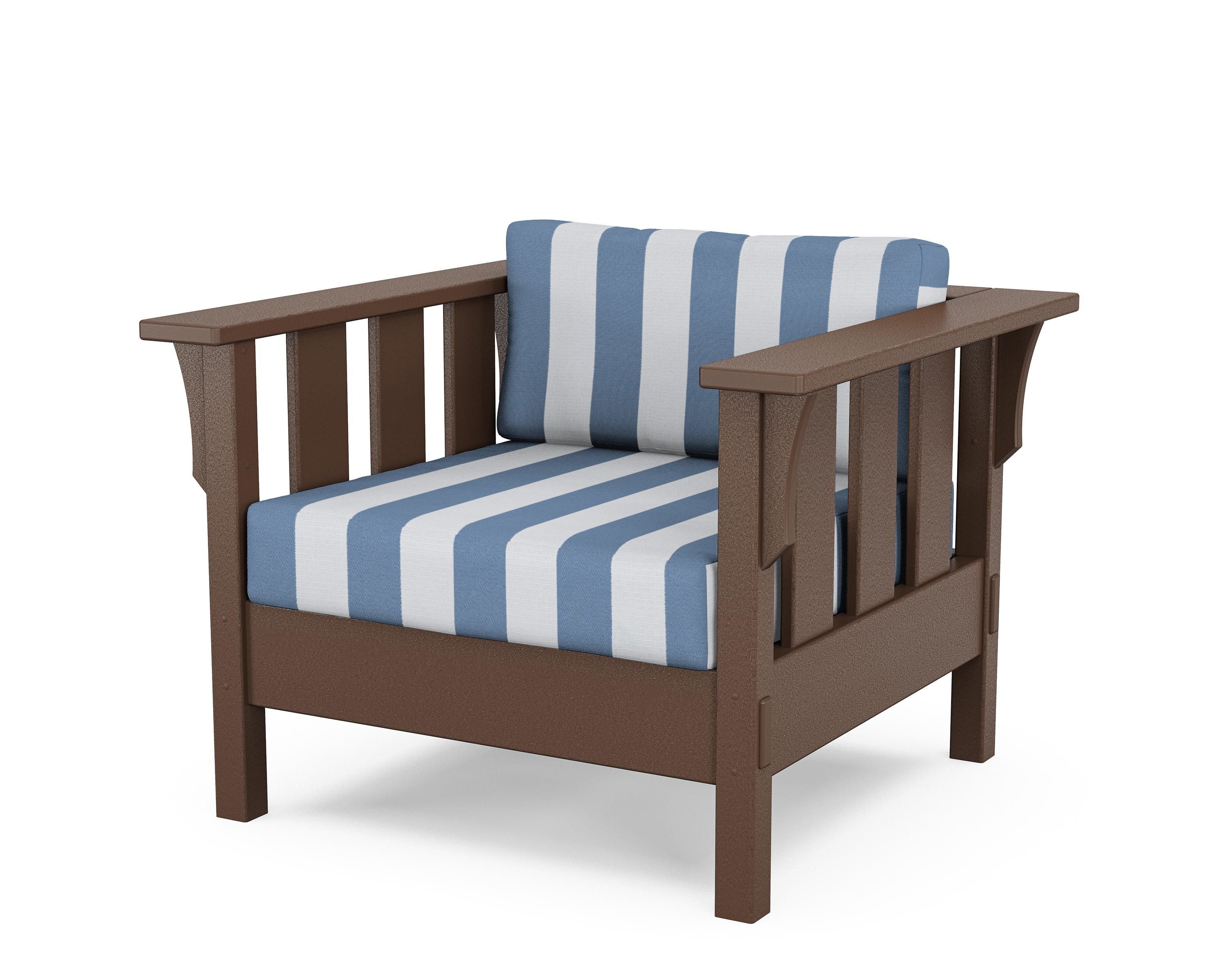 Martha Stewart by POLYWOOD® Acadia Deep Seating Chair in Mahogany / Cabana Stripe Sky Blue