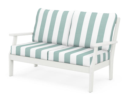 POLYWOOD® Braxton Deep Seating Loveseat in Vintage White / Cabana Stripe Glacier Spa