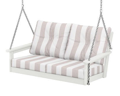POLYWOOD® Vineyard Deep Seating Swing in Vintage White / Cabana Stripe Dune Burlap